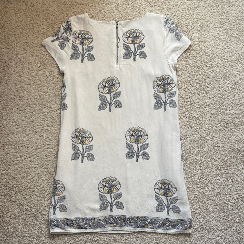 Maeve White Shift Dress with Gray & Yellow Floral Motif - Picture 6 of 14